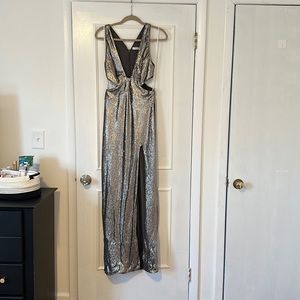 Halston Heritage silver sparkly gown